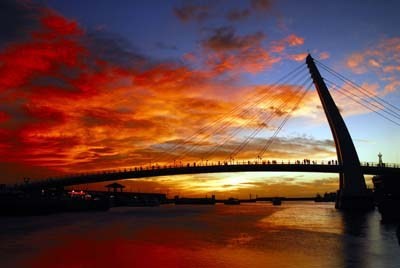 美麗夕陽下的淡水